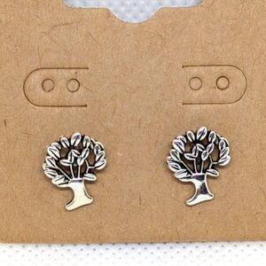 New Cute Silver Tone Tree Stud Earrings